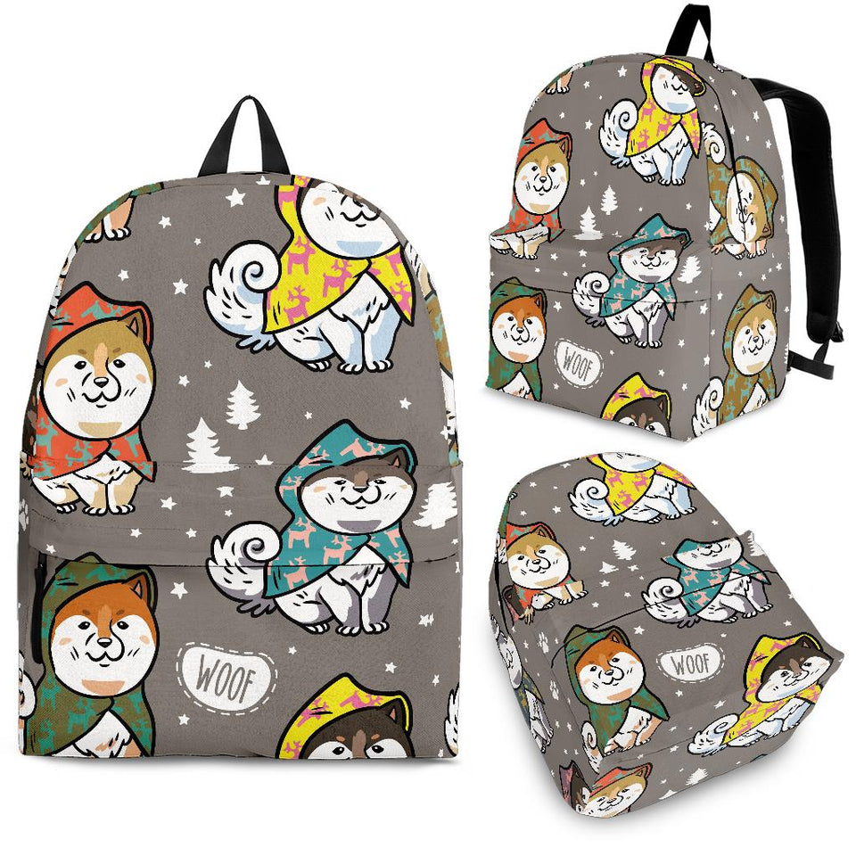 Cute Siberian Husky Raincoat Pattern Backpack