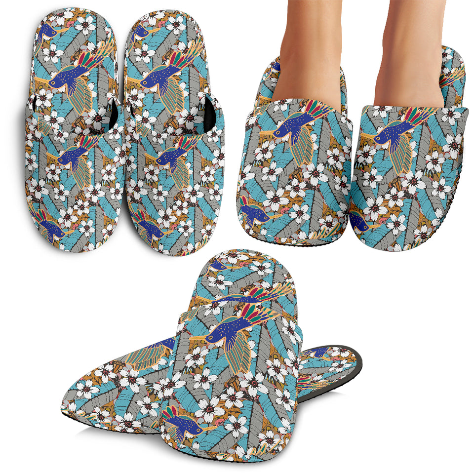 Hummingbird Pattern Print Design 02 Slippers