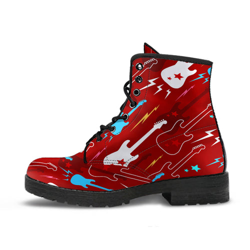 Electical Guitar Red Pattern Leather Boots