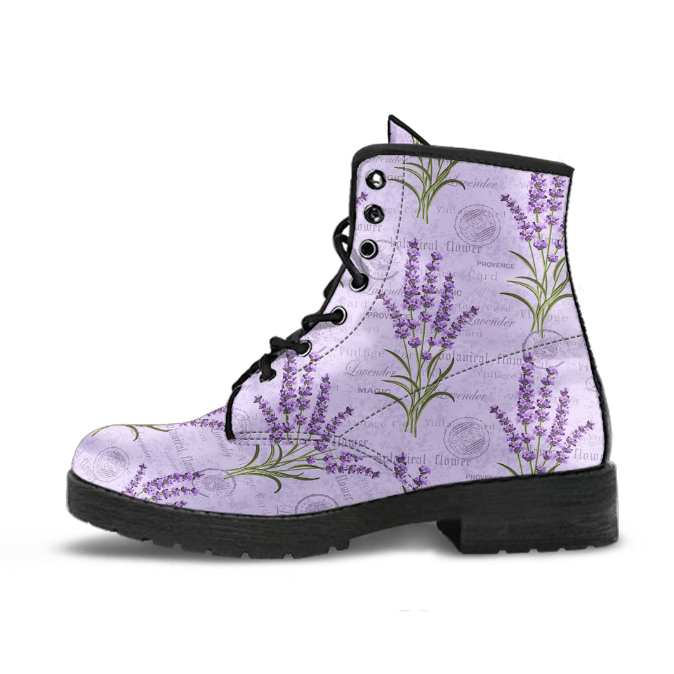 Lavender Pattern Background Leather Boots