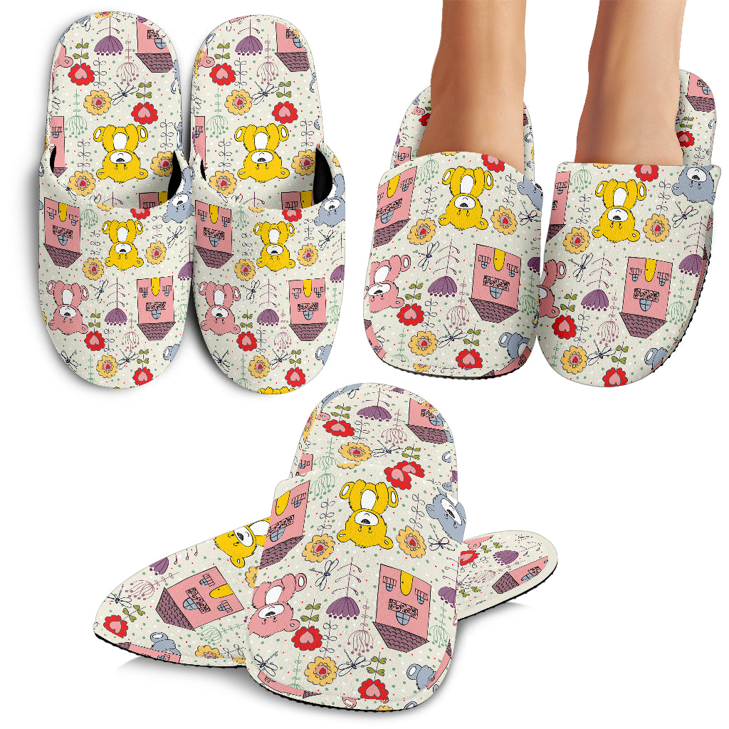 Teddy Bear Pattern Print Design 04 Slippers