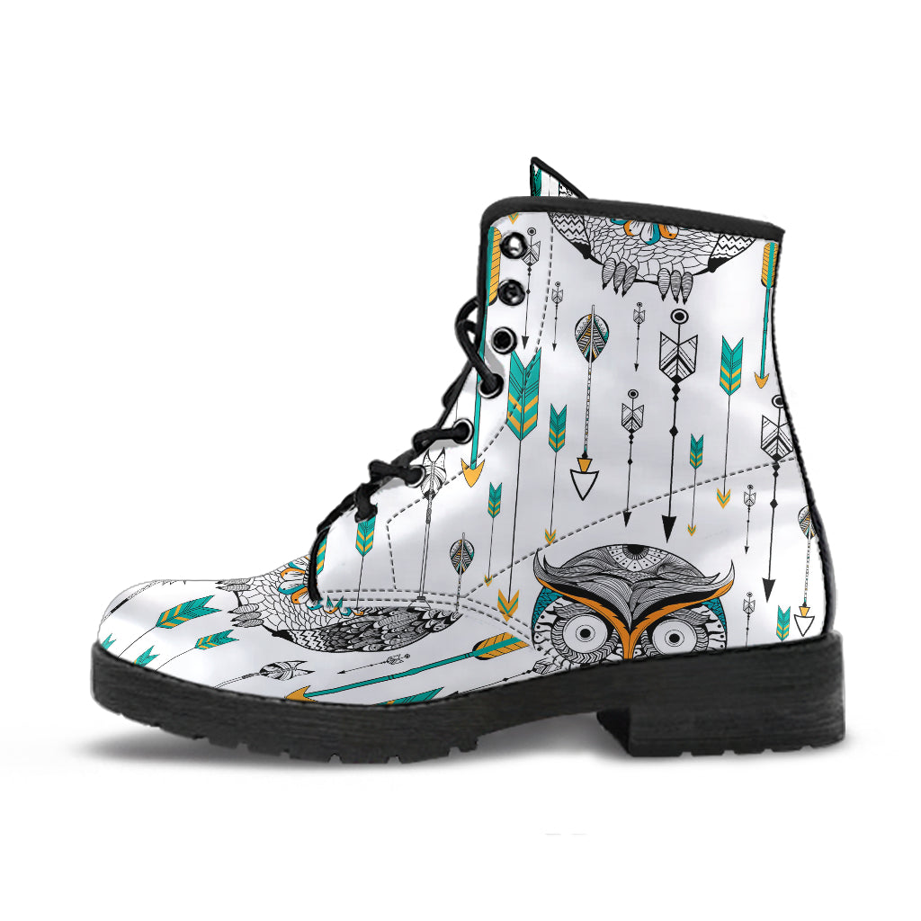 Owl Arrow Pattern Leather Boots