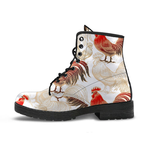 Rooster Chicken Pattern Leather Boots