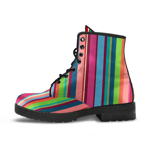 Rainbow Stripe Pattern Leather Boots