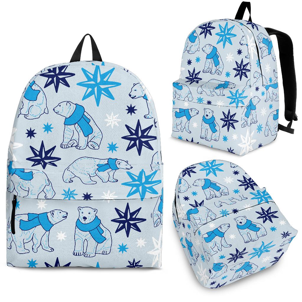 Polar Bear Pattern Blue Background Backpack