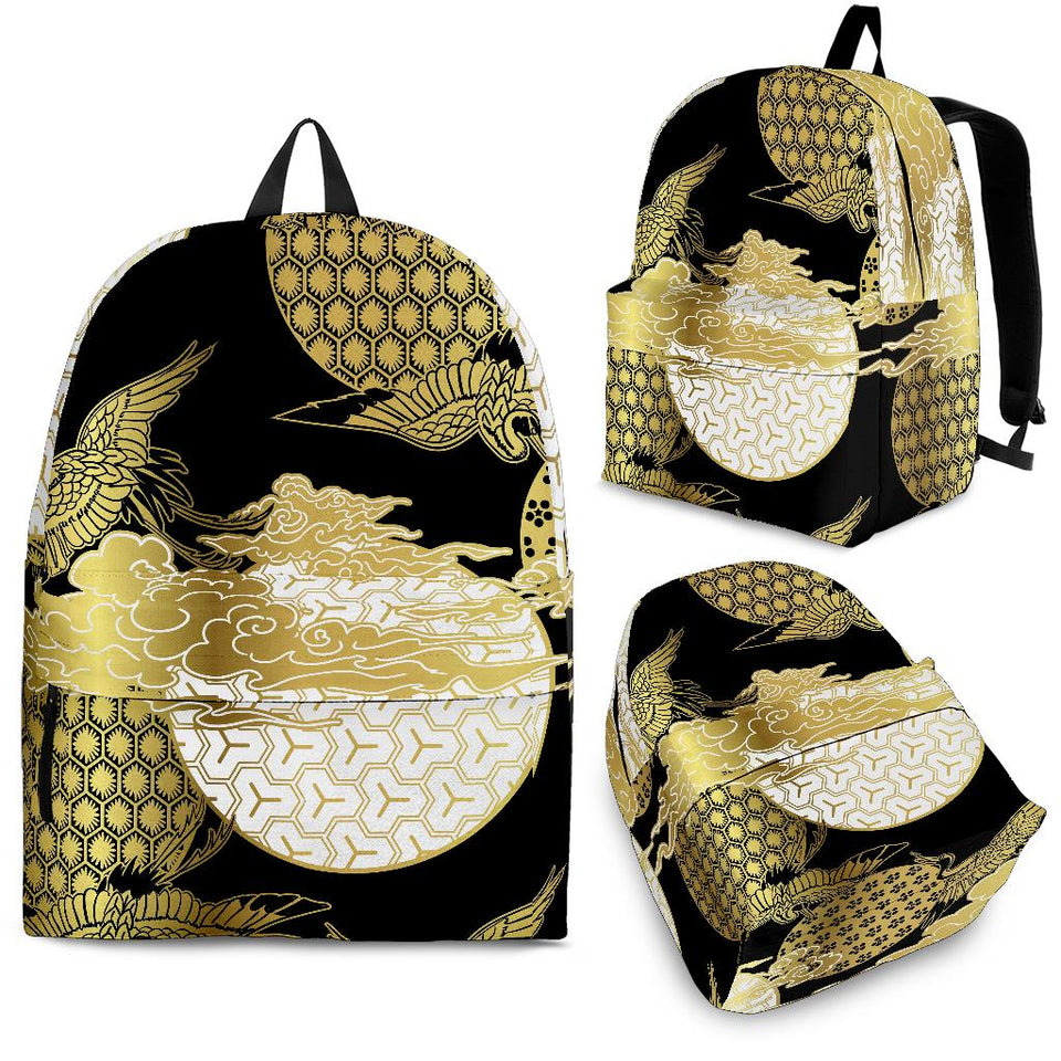 Gold Could Crane Japanese Pattern Backpack