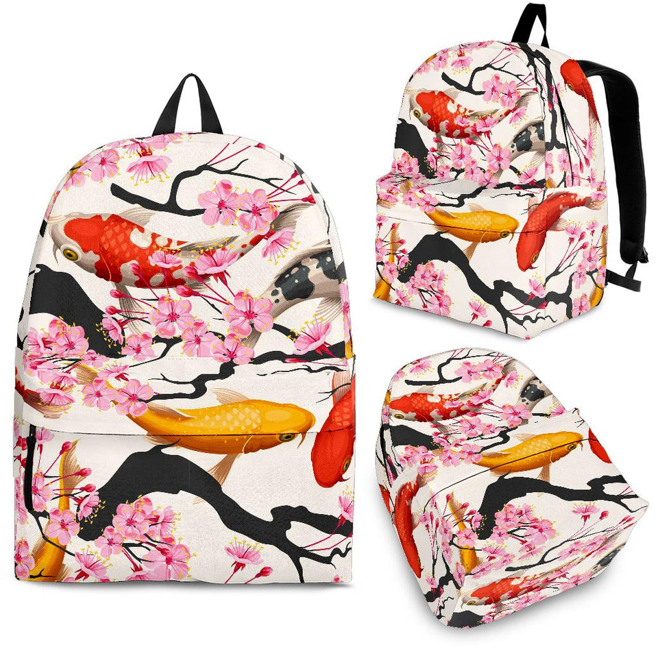 Colorful Koi Fish Carp Fish and Sakura Pattern Backpack