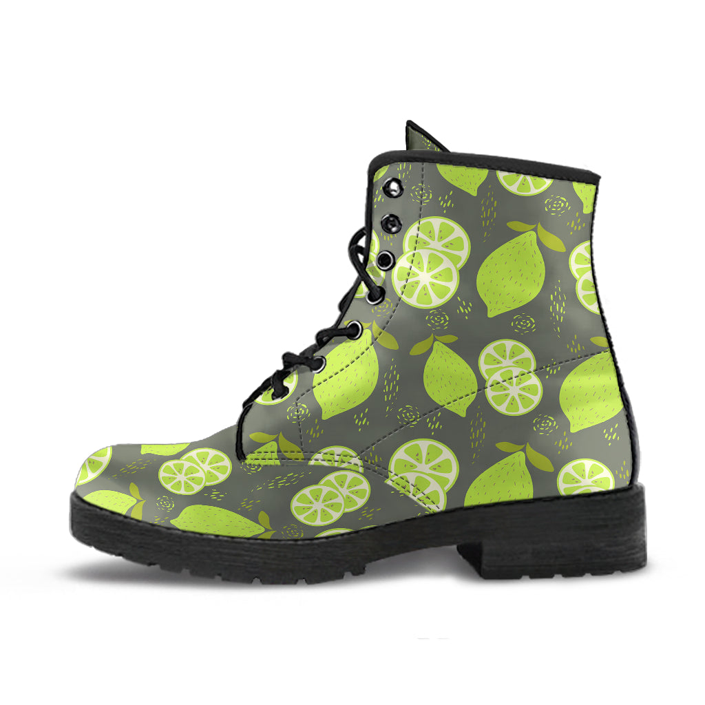 Lime Pattern Theme Leather Boots