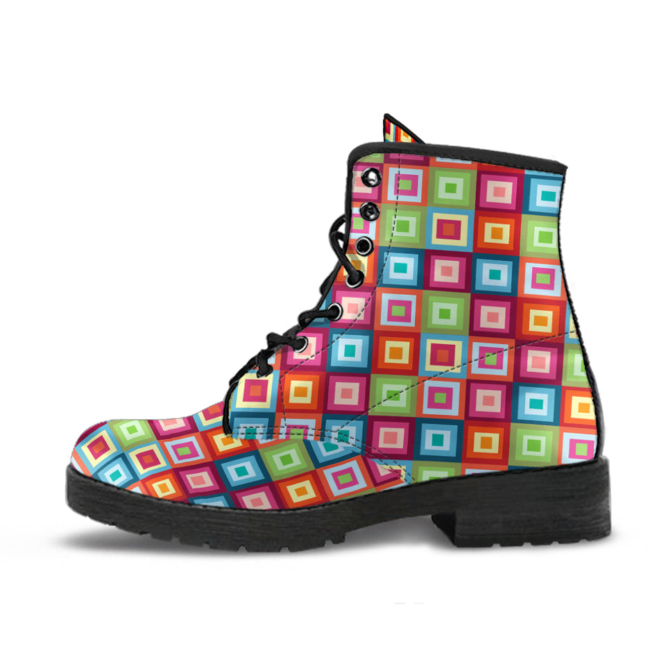 Rainbow Rectancular Pattern Leather Boots