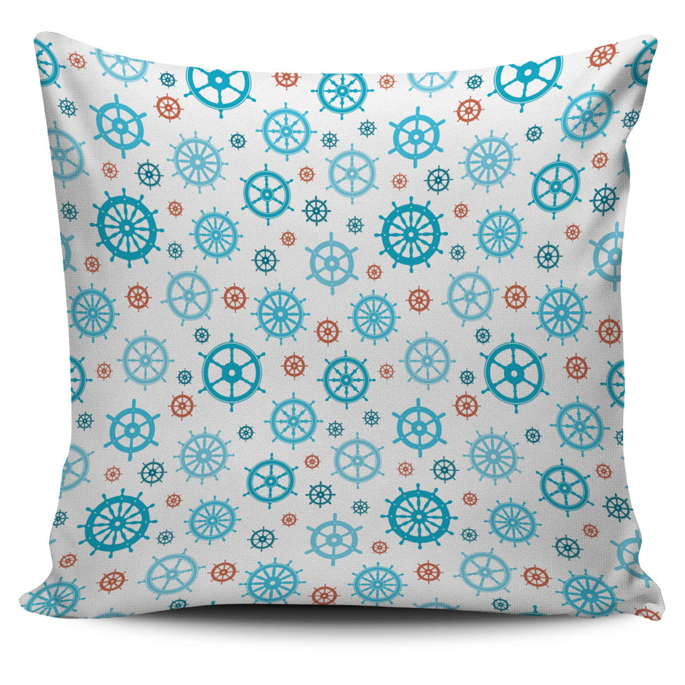 Nautical Steering Wheel Rudder Pattern Background Pillow Cover