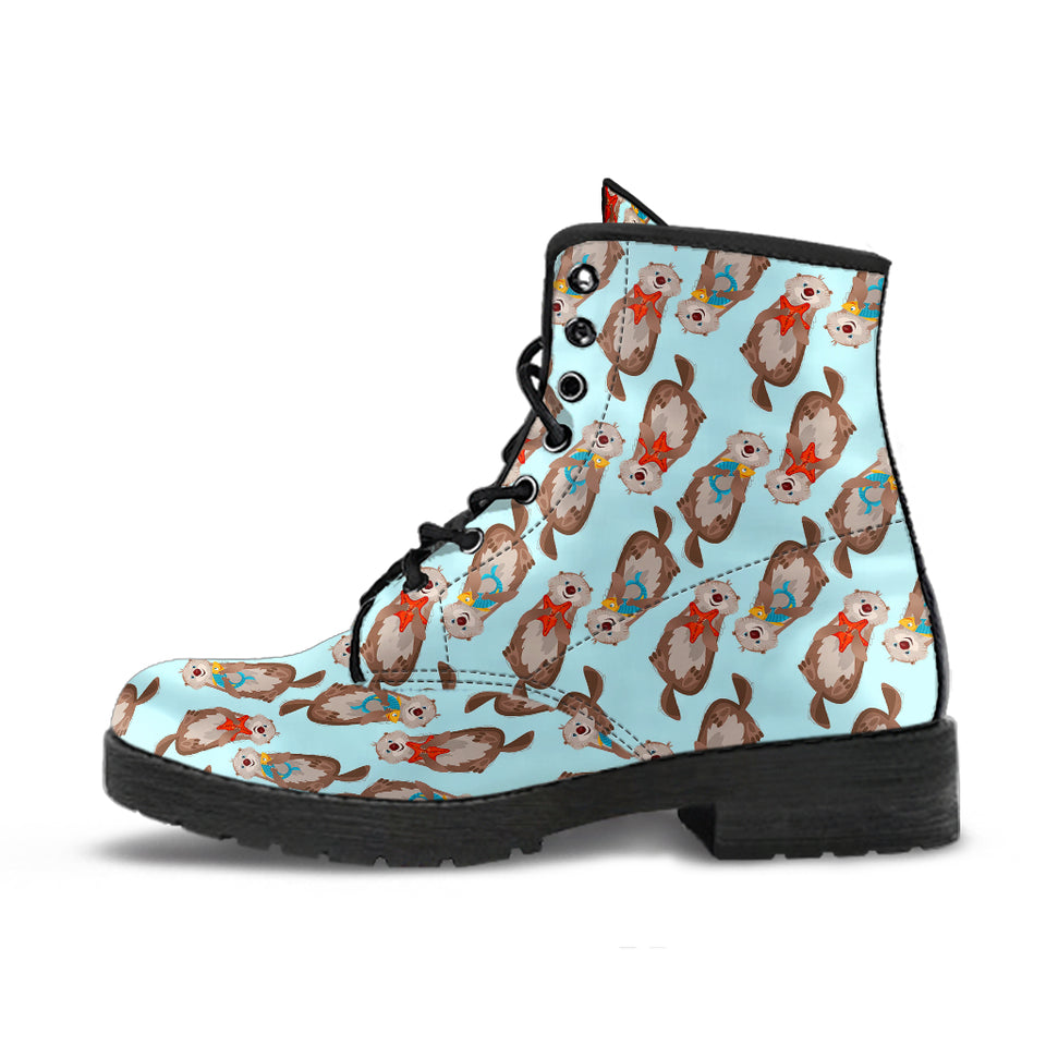 Otter Pattern Background Leather Boots