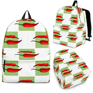 Red Chili Pattern Green White background Backpack