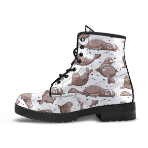 Sea Lion Pattern Background Leather Boots