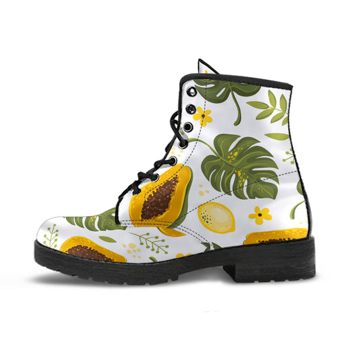 Papaya Leaves Flower Pattern Leather Boots