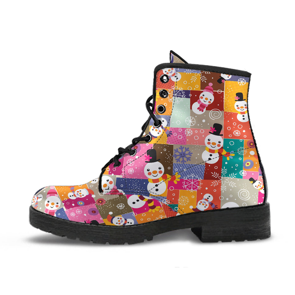 Snowman Colorful Theme Pattern Leather Boots