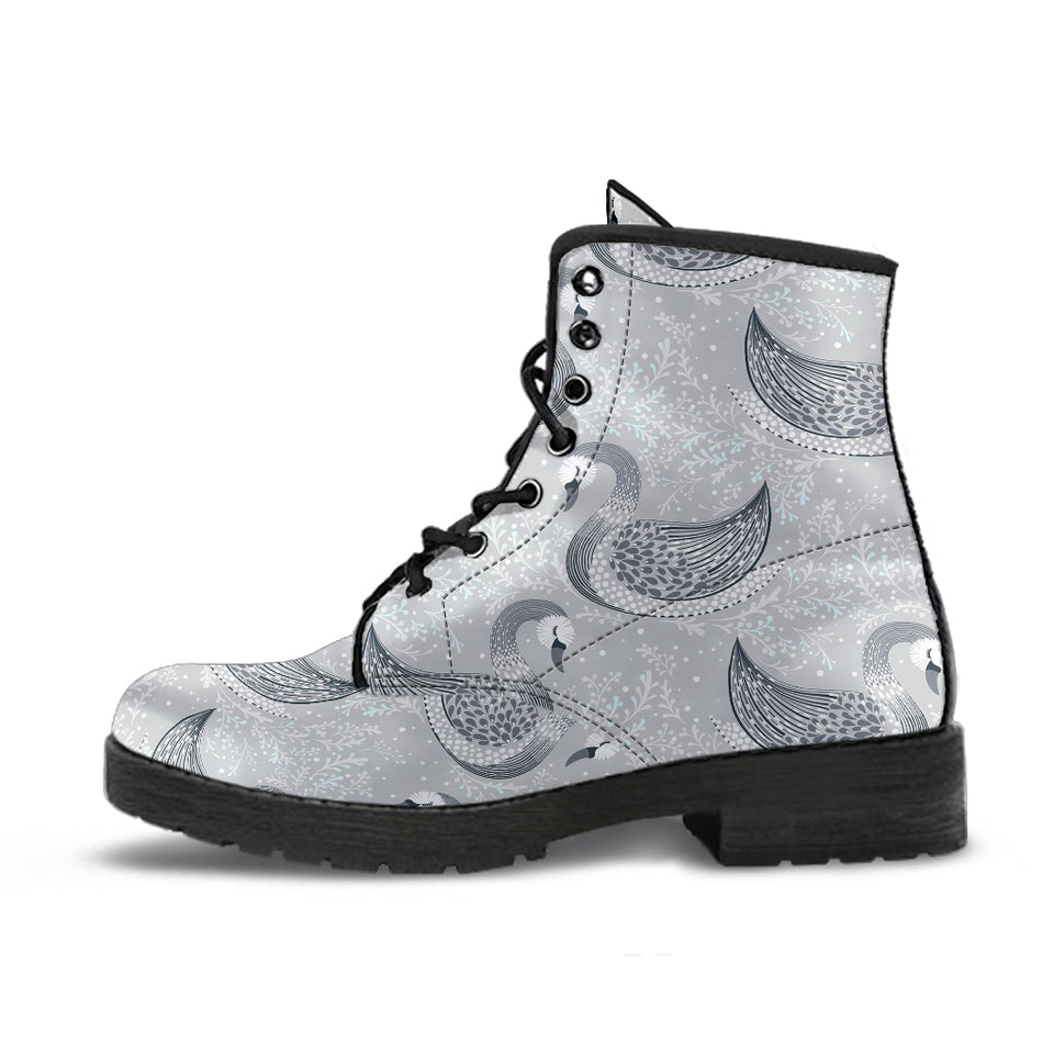 Swan Gray Pattern Leather Boots