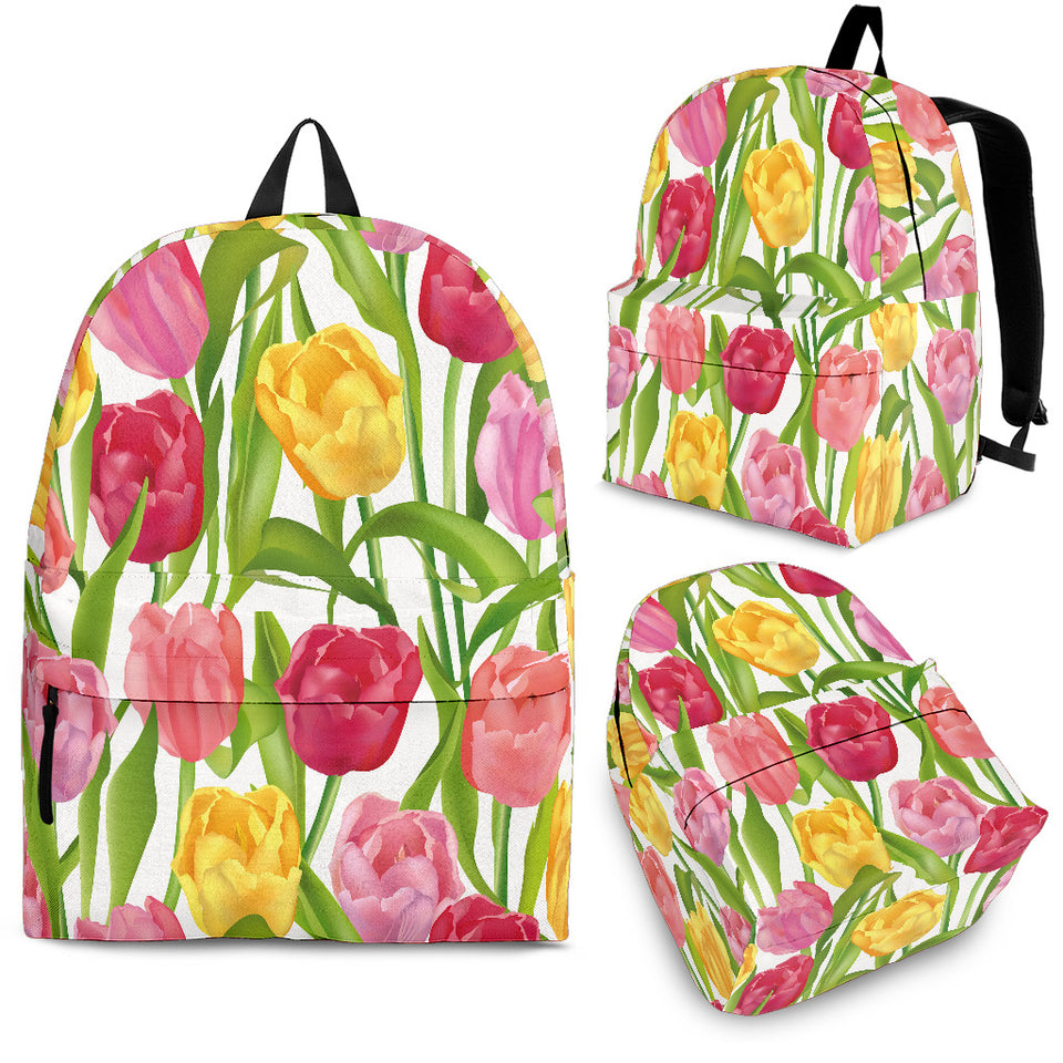 Pink Red Yellow Tulip Pattern Backpack