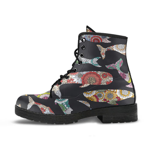 Whale Flower Tribal Pattern Leather Boots