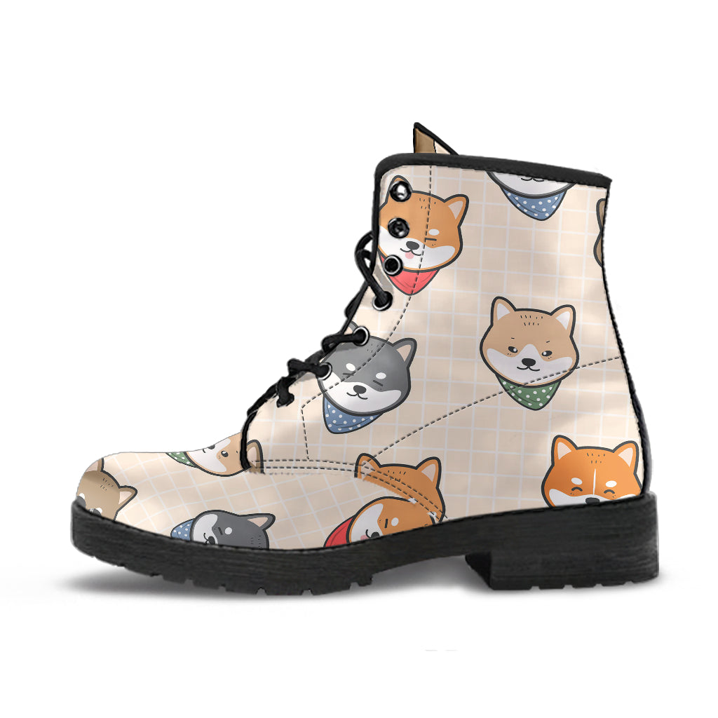 Shiba Inu Head Pattern Leather Boots