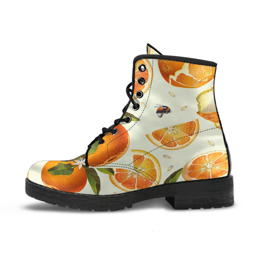 Orange Pattern Leather Boots