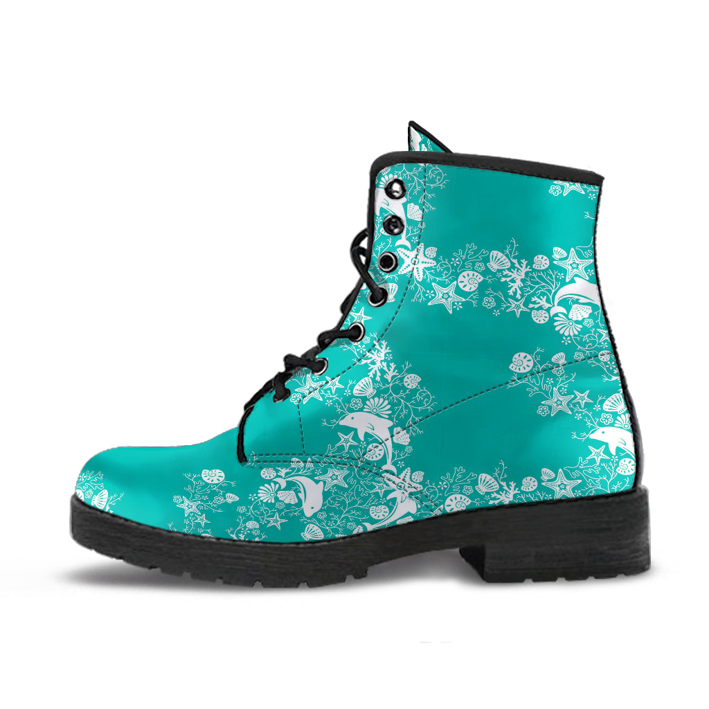 Dolphin Sea Shell Starfish Pattern Leather Boots