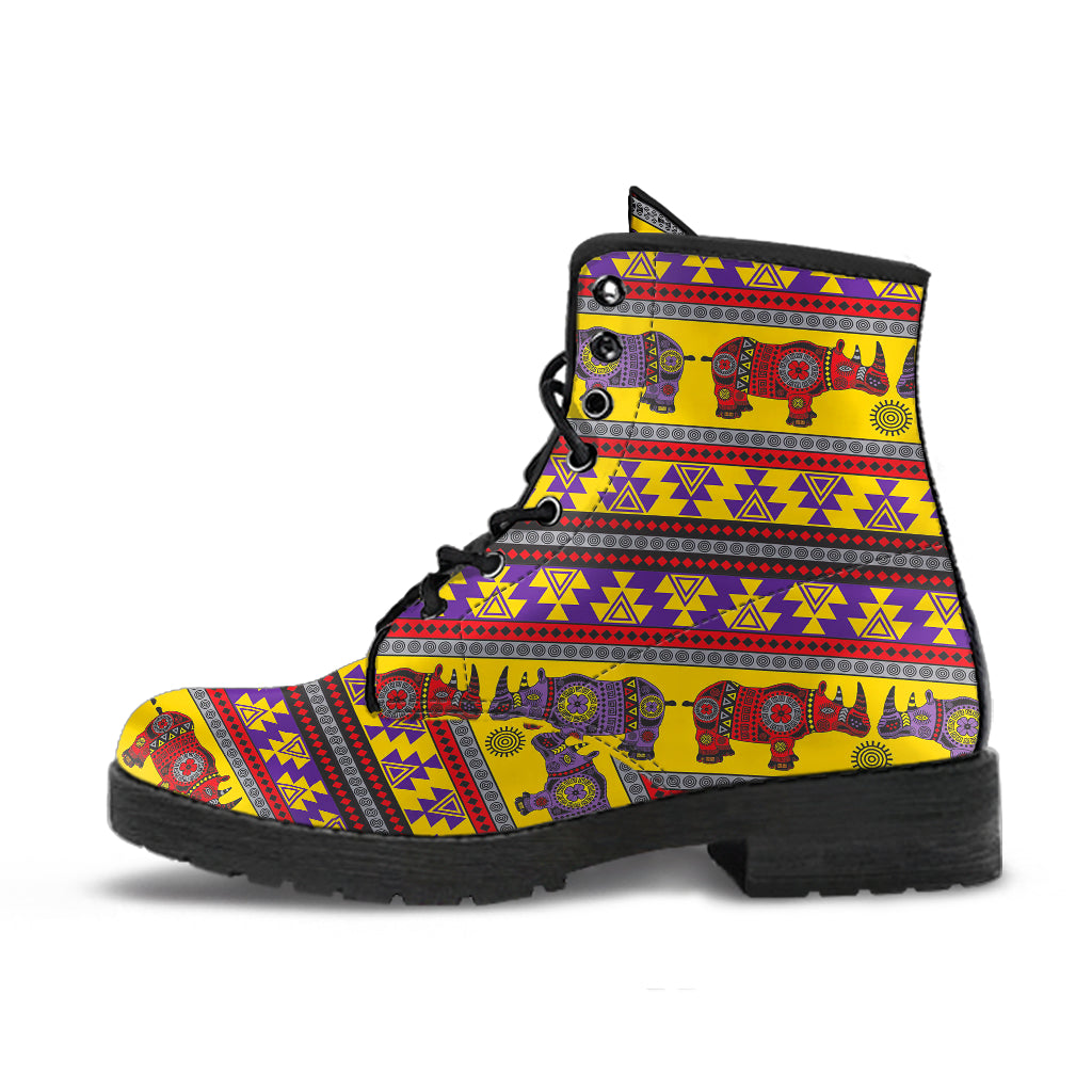 Rhino African Afro Dashiki Adinkra Kente Ethnic Motifs Leather Boots