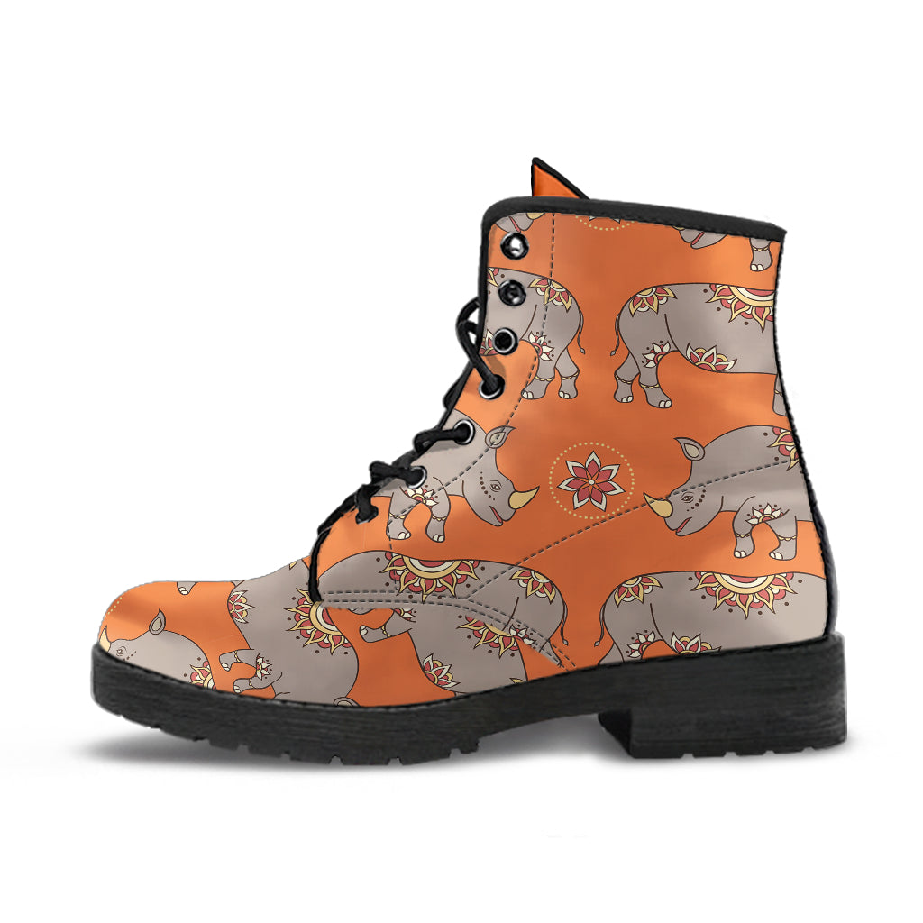 Rhino Pattern Theme Leather Boots