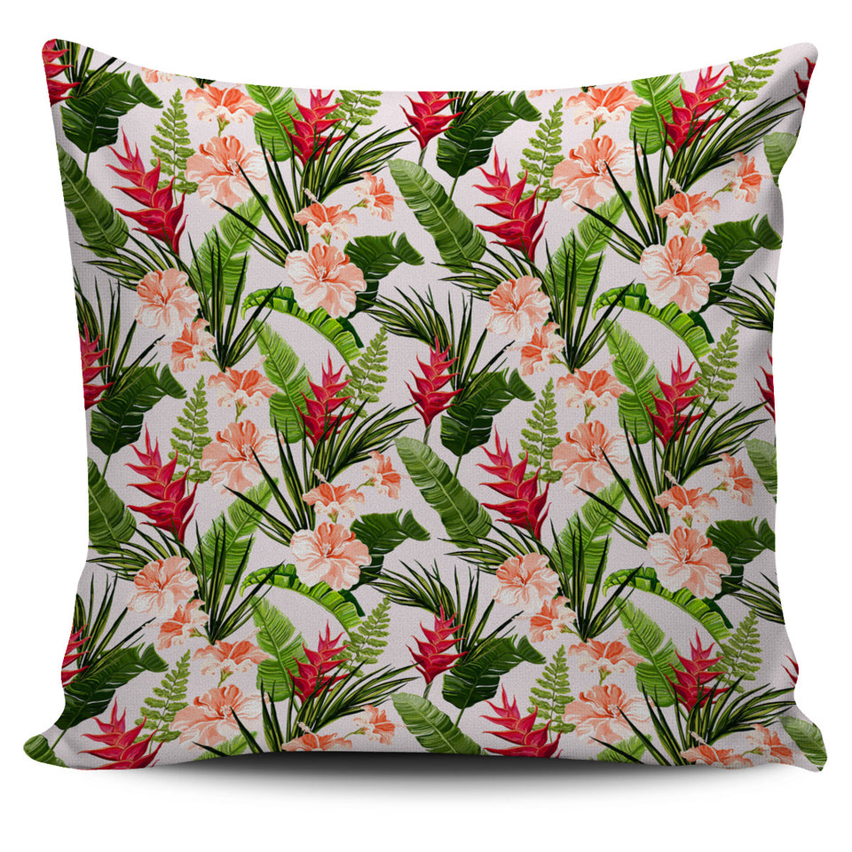 Heliconia Hibiscus Leaves Pattern Pillow Cover