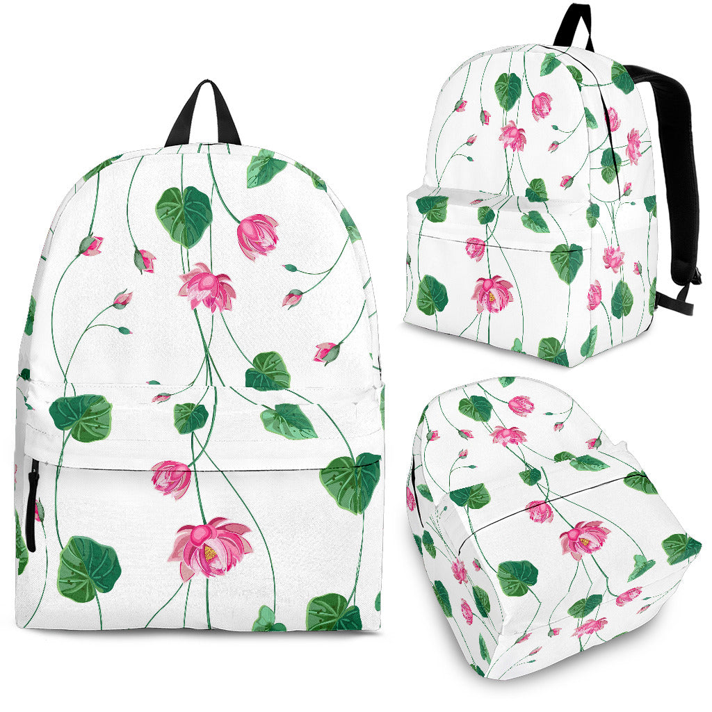 Pink Lotus Waterlily Flower Pattern Backpack