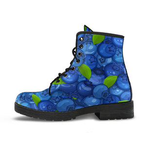 Blueberry Pattern Background Leather Boots