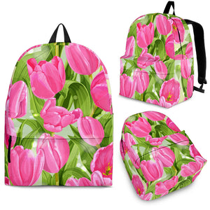 Pink Tulip Pattern Backpack