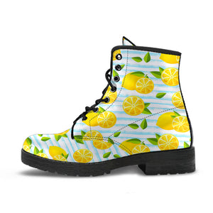 Lemon Pattern Stripe Background Leather Boots