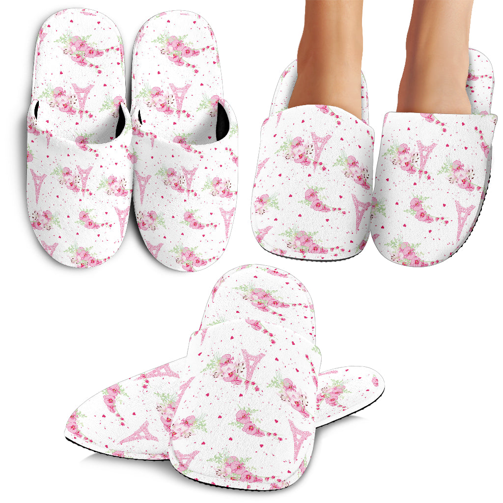 Eiffel Tower Pink Theme Pattern Print Design 05 Slippers