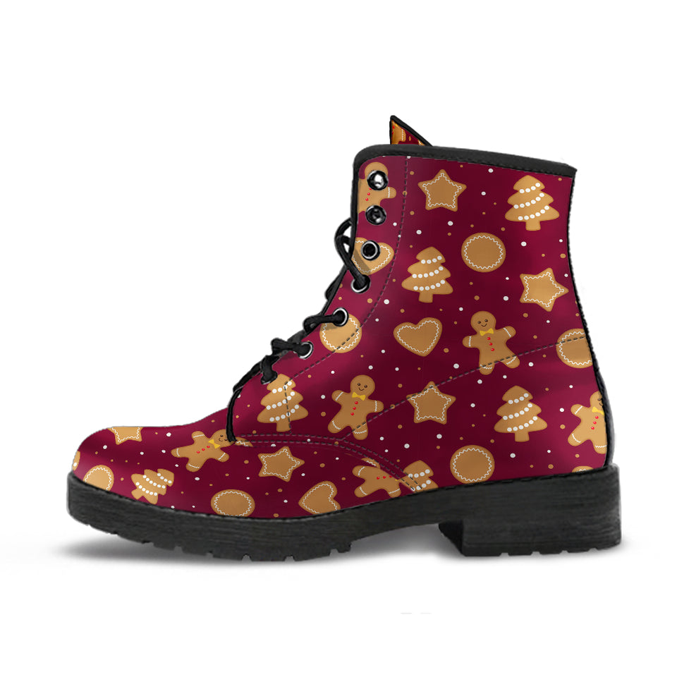 Christmas Ginger Cookie Pattern Background Leather Boots
