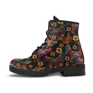 Rooster Chicken Flower Pattern Leather Boots