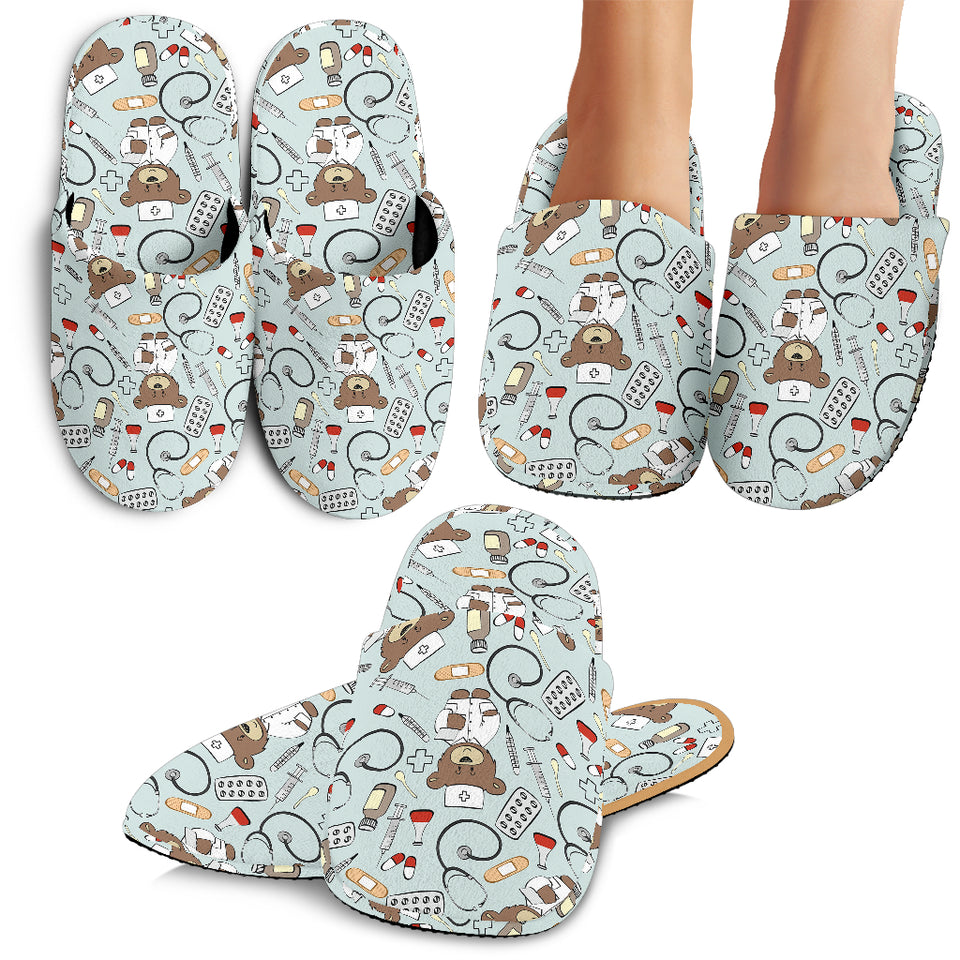 Teddy Bear Pattern Print Design 02 Slippers
