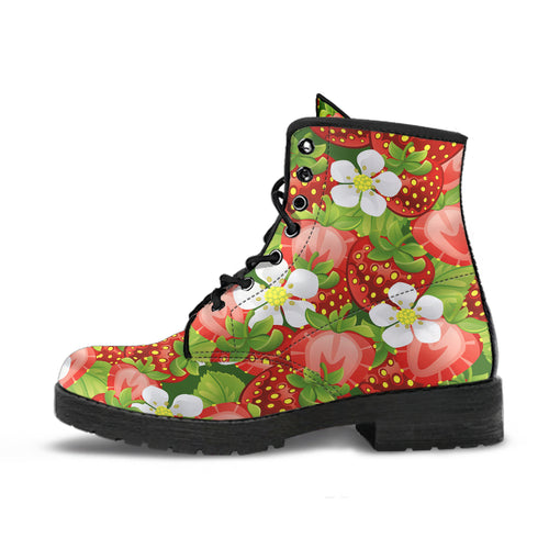 Strawberry Leaves Flower Pattern Leather Boots