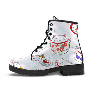 Meneki Neko Lucky Cat Pattern Leather Boots