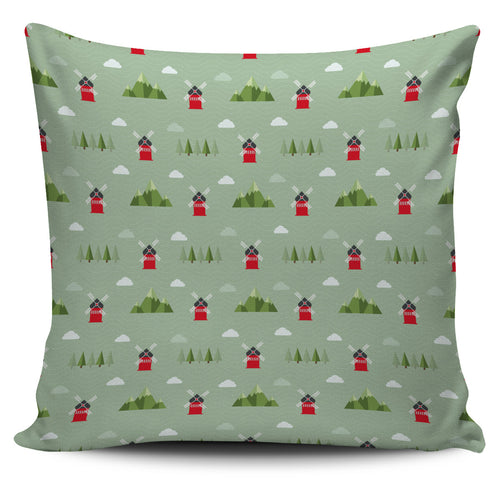Windmill Green Pattern Pillow Cover