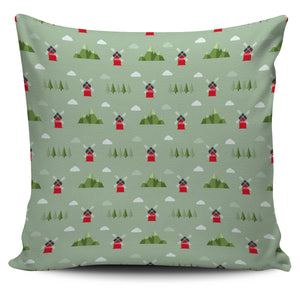 Windmill Green Pattern Pillow Cover