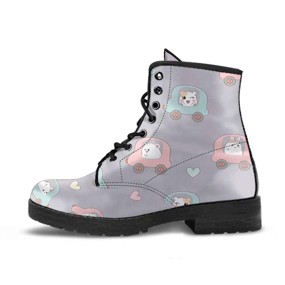 Hamster in Car Heart Pattern Leather Boots