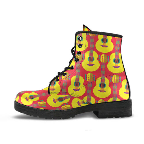 Classic Guitar Theme Pattern Leather Boots