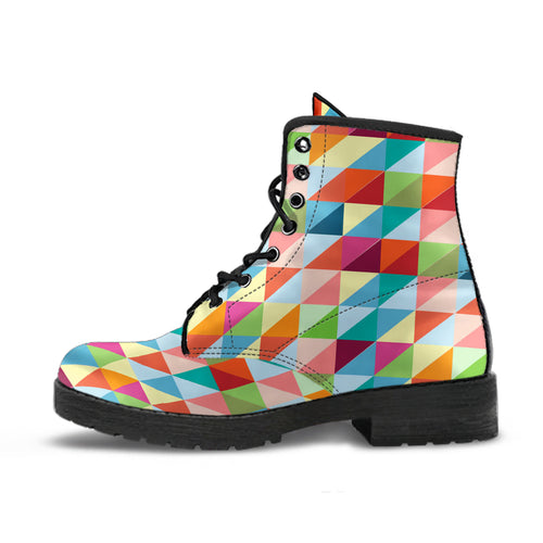 Rainbow Geometric Pattern Leather Boots