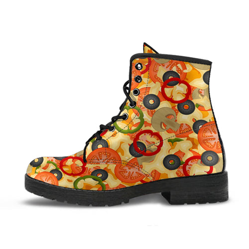 Pizza Texture Pattern Leather Boots