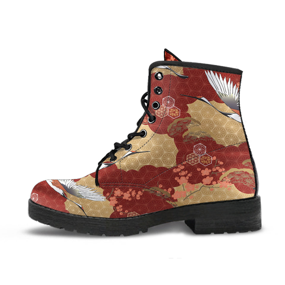 Japanese Crane Theme Pattern Leather Boots