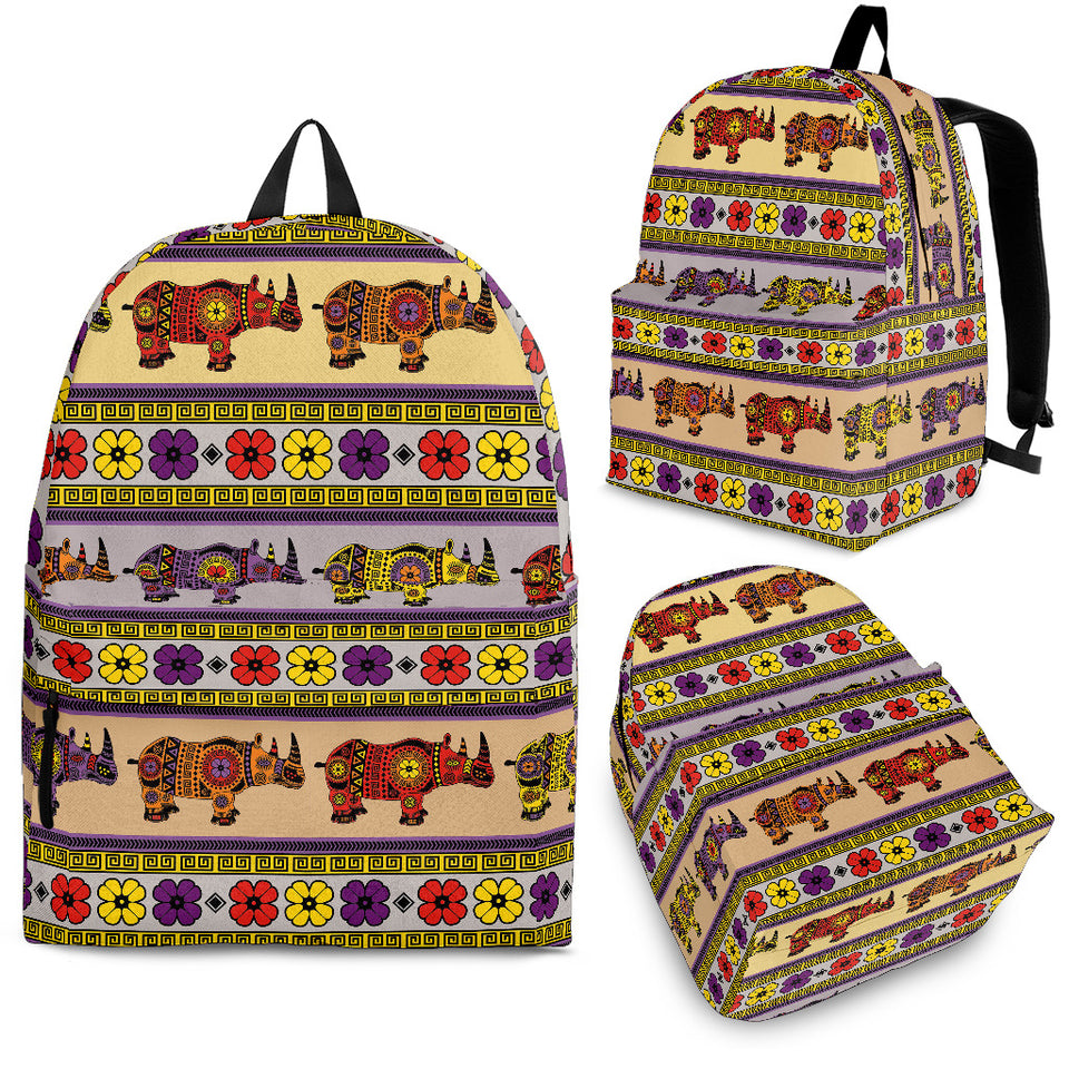 Rhino African Afro Dashiki Adinkra Kente Pattern Backpack