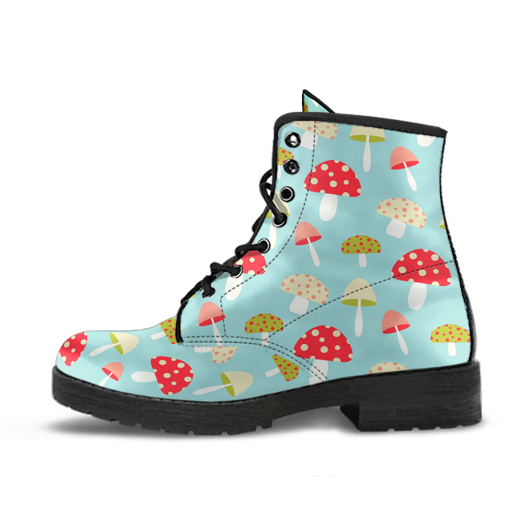 Mushroom Pattern Background Leather Boots