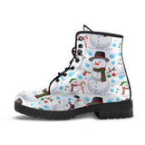 Snowman Pattern Background Leather Boots