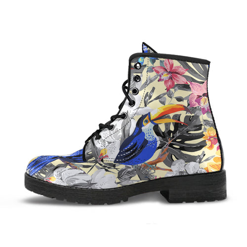 Toucan Leaves Flower Pattern Leather Boots