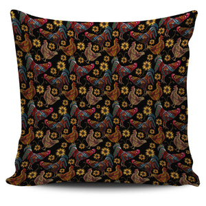 Rooster Chicken Flower Pattern Pillow Cover